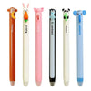 A set of six cute animal-themed erasable gel pens featuring monkeys, rabbits, pigs, penguins, pandas, and elephants.