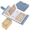 A set of garden seed storage organizers featuring a blue fabric pouch and individual seed labels.