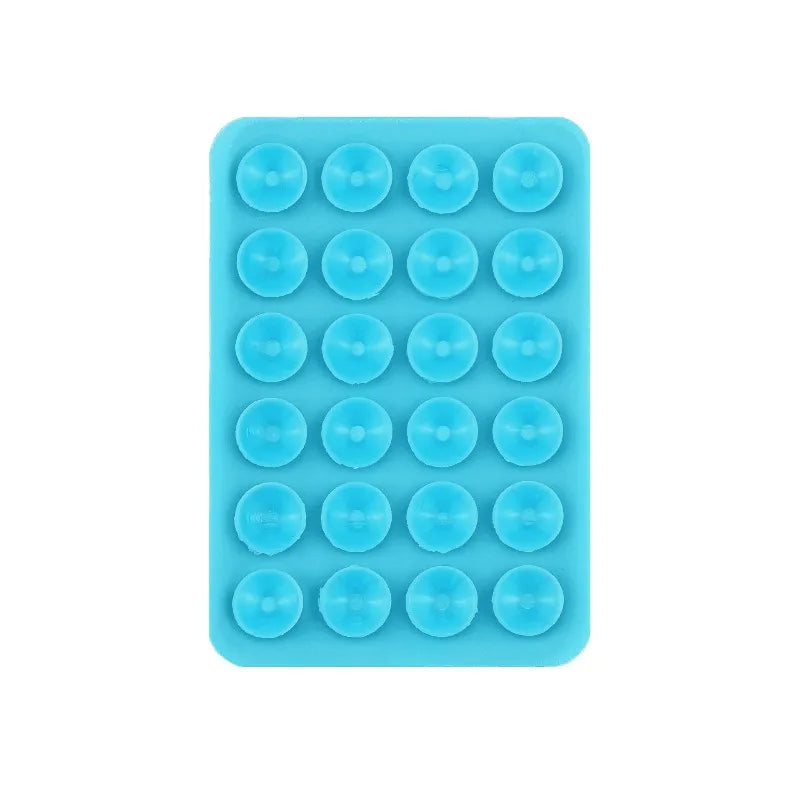 A pack of 24 silicone suction cups for mounting phones and tablets, colored light blue.