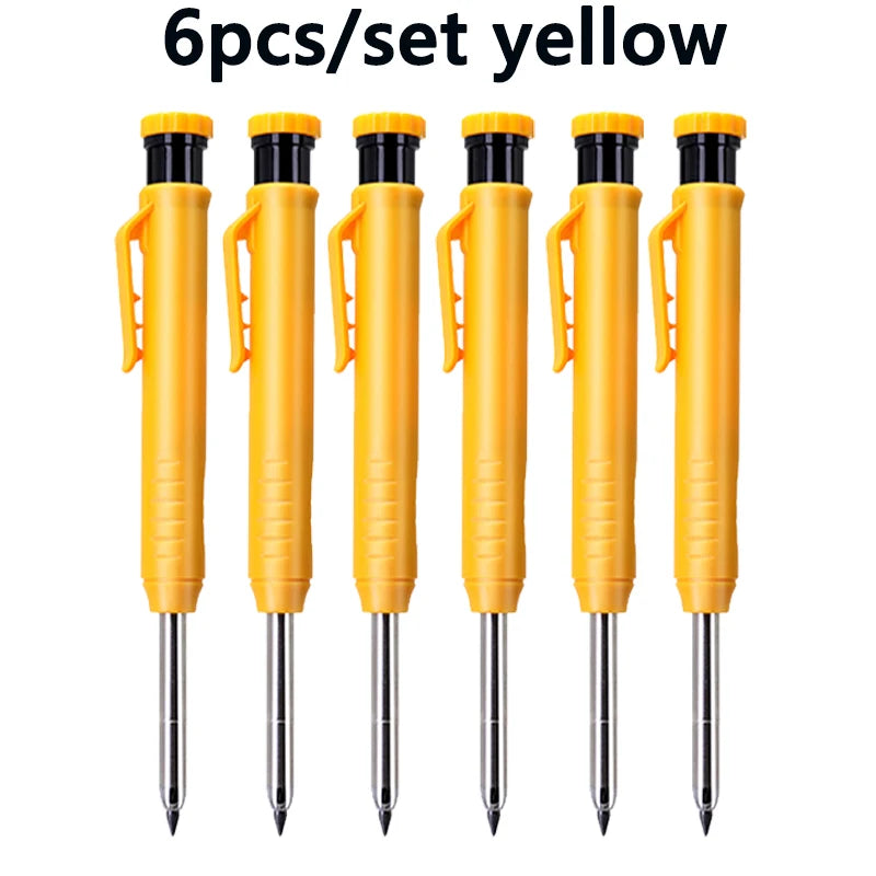 A set of six yellow precision mechanical drawing pencils.