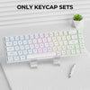 A close-up view of a translucent pink mechanical keyboard featuring an Ice Crystal keycap set.