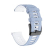 A light blue silicone watch band for a smartwatch, shown from the side.