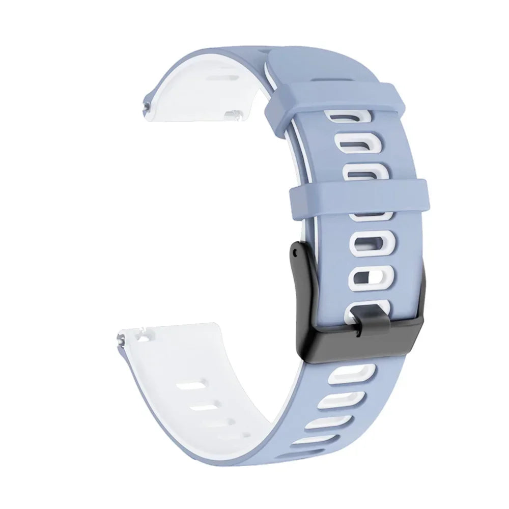 A light blue silicone watch band for a smartwatch, shown from the side.