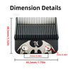Dimension details of a black professional cordless hair clipper showing blade and body measurements.
