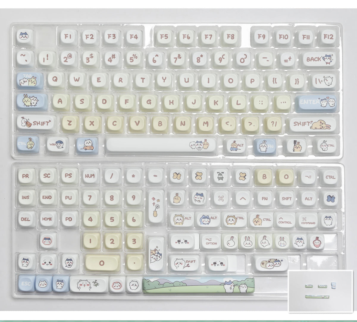 A close-up view of a full set of dye-sublimated PBT keycaps for mechanical keyboards.