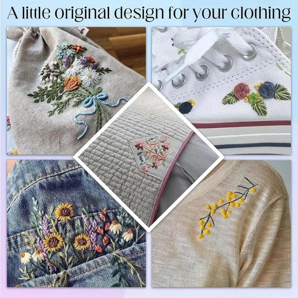 Examples of original floral embroidery designs for clothing fabric.