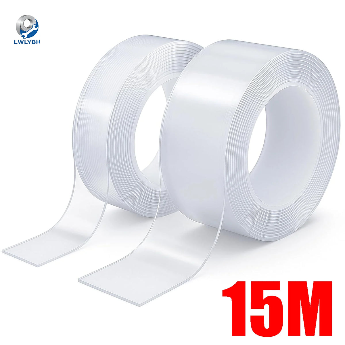 Rolls of white heavy duty double-sided nano adhesive tape displayed on a white background.