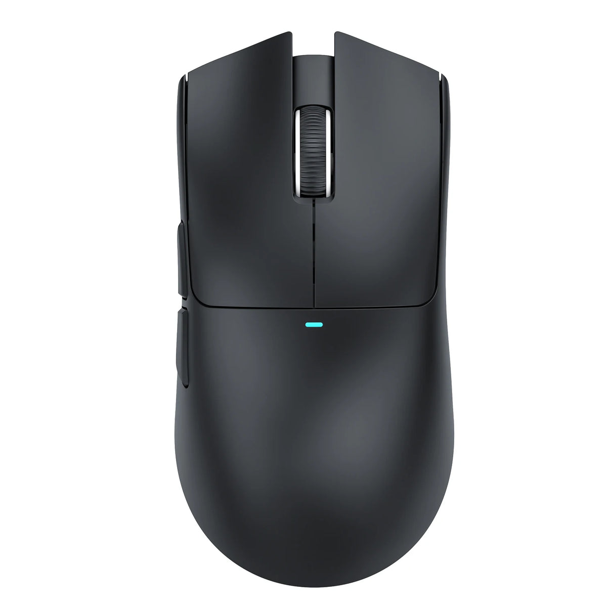 A black lightweight wireless gaming mouse shown from the top view.