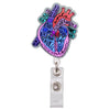 Intrikater Glitzer-Acryl-Ausweisclip mit Handkonturdesign in verschiedenen leuchtenden Farben