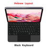 Un clavier flottant magnétique noir avec un paysage rose et violet vibrant affiché à l'écran.