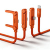 An orange foldable charging cable with an integrated stand and USB-C connector.