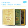 Vintage magic book covers for Kobo Libra Colour and Libra2 featuring gold, green, and yellow tones.