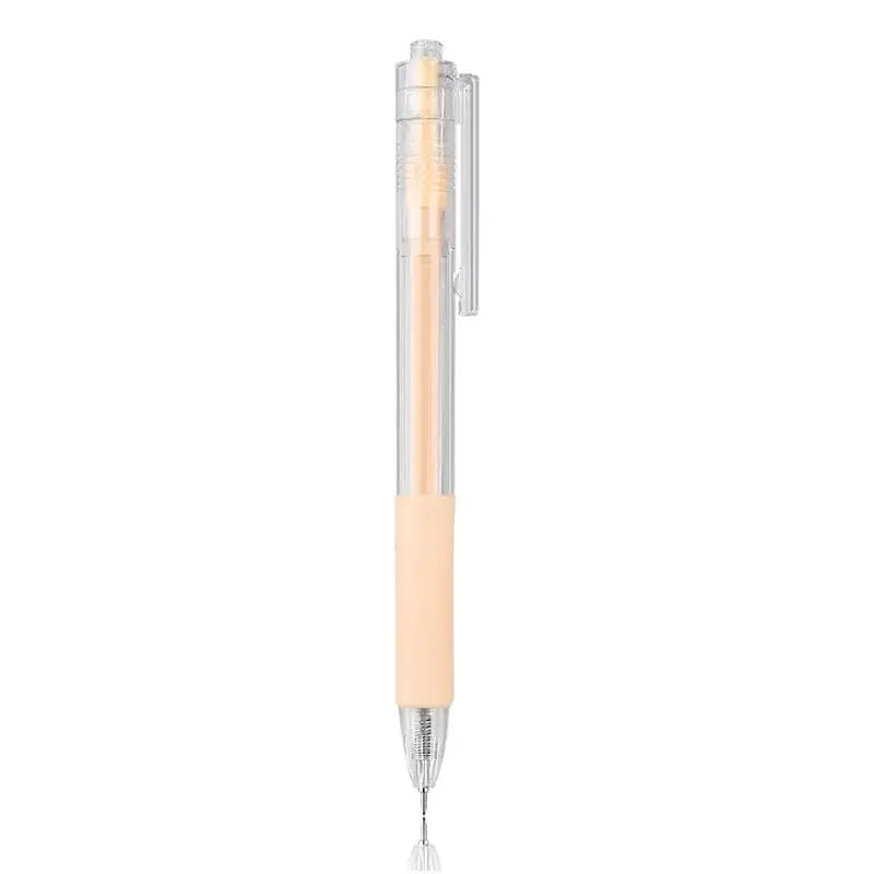A clear precision utility knife with a light beige handle and silver blade tip.