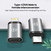 Silberner Type-C/iOS Adapter zum Geschlechtswechsel für Hochgeschwindigkeitsübertragung und schnelles Laden.