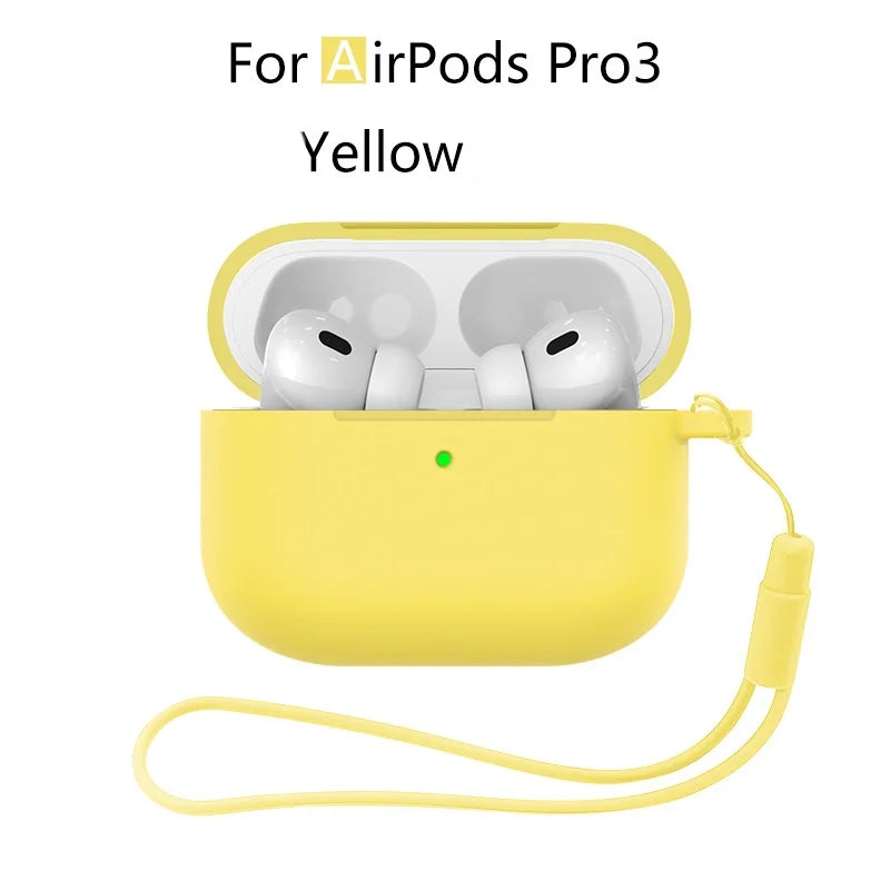 Yellow soft silicone protective case with keychain for AirPods Pro 3 earbuds