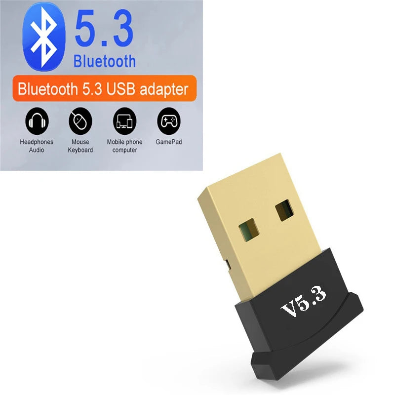 Adaptador USB beige etiquetado V5.3 para conectividad Bluetooth 5.3.