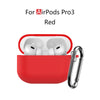 Red silicone protective case with keychain for AirPods Pro 3 earbuds