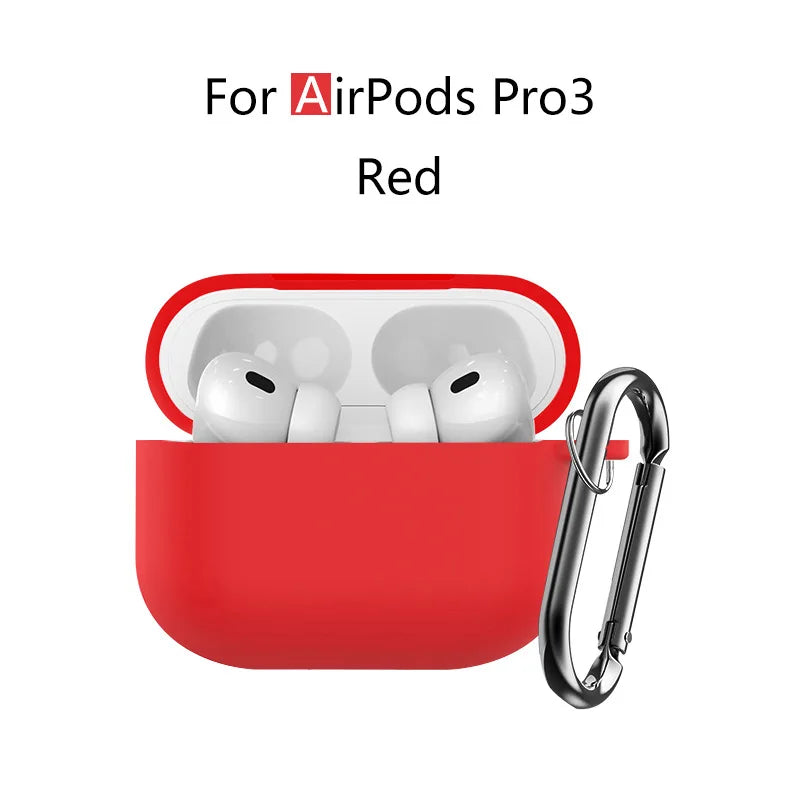 Red silicone protective case with keychain for AirPods Pro 3 earbuds