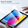 A hand is applying a clear tempered glass screen protector to an iPad screen, demonstrating easy installation.