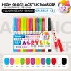 A set of 12 fluorescent colored high-gloss acrylic marker pens in various shades and colors.