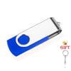 Silver metal USB 2.0 flash drive with a blue grip and keyring attachment