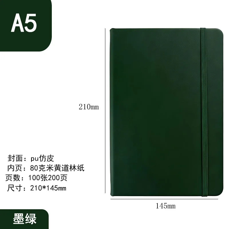 A5 green hardcover lined notebook with a spiral binding and a green cover