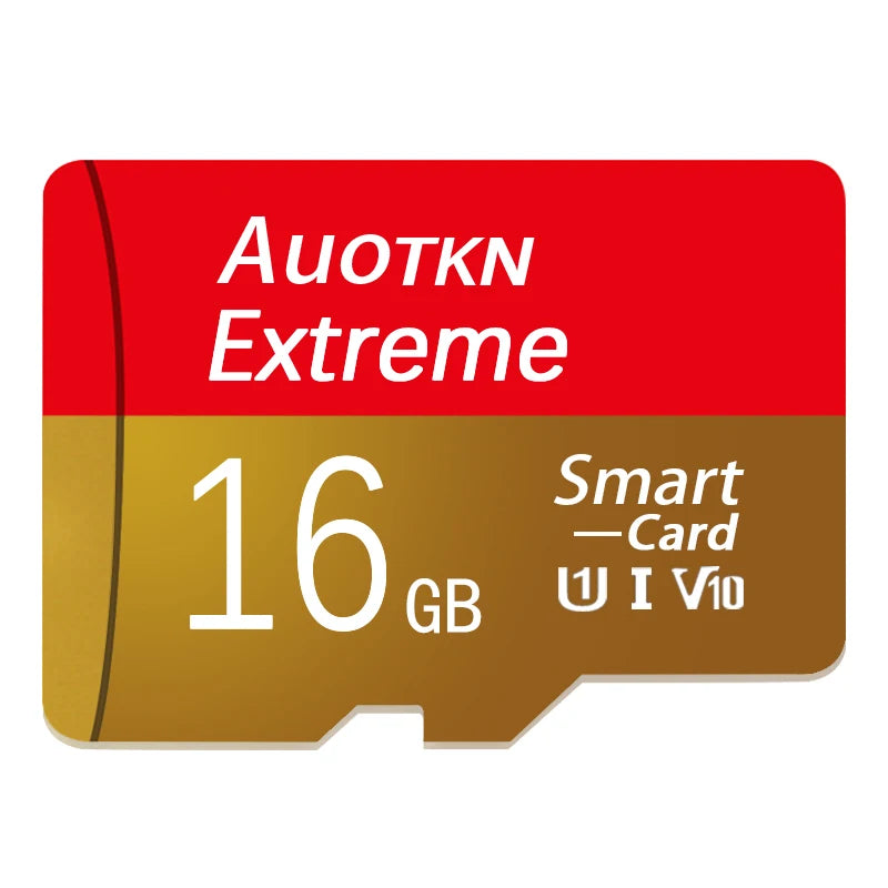 A red and gold memory card labeled Autkn Extreme with 16GB storage capacity.