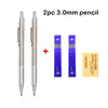 A set of two 3.0mm mechanical pencils, one silver and one blue, with a plus sign indicating the product.