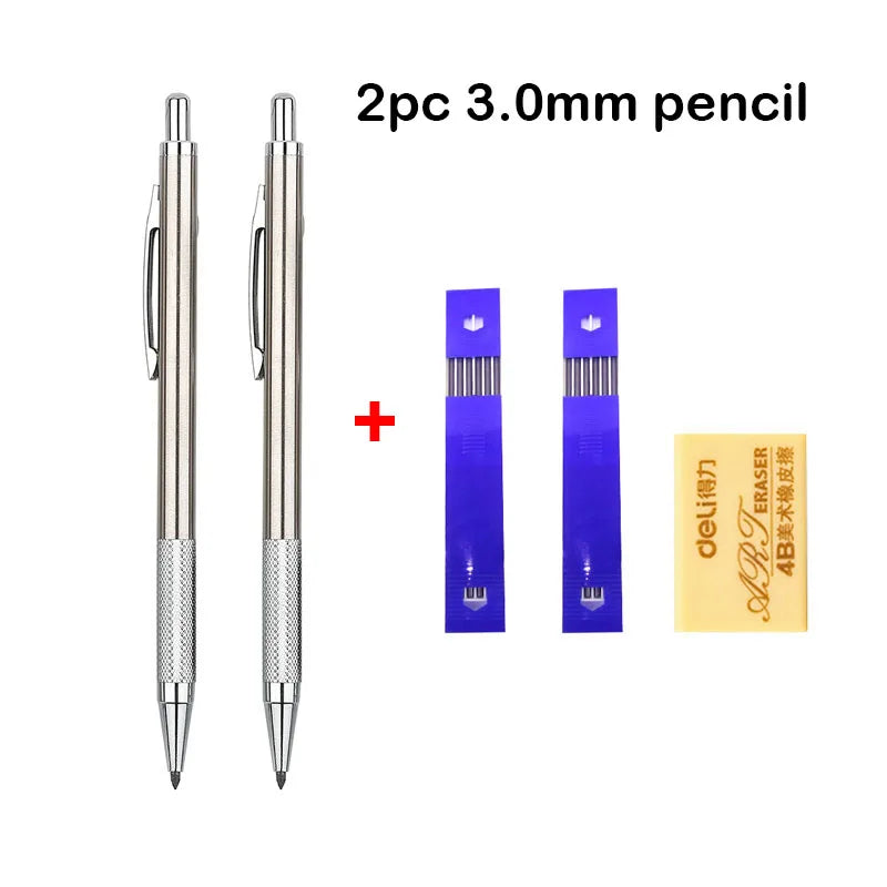 A set of two 3.0mm mechanical pencils, one silver and one blue, with a plus sign indicating the product.