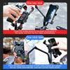 A universal 360° rotating bike phone mount with shockproof grip used to automatically lock and unlock a mobile phone.