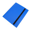 A blue card binder album with a black strip placed diagonally on the cover.