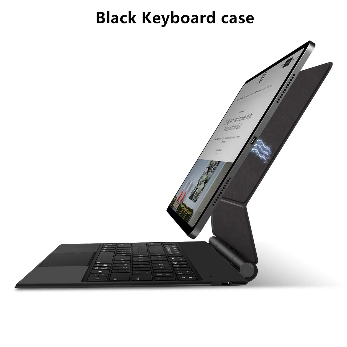 Black keyboard case and iPad with a pogo pin magic keyboard cover