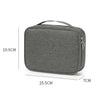 A gray travel cable organizer bag with a zippered closure shown from the top view.