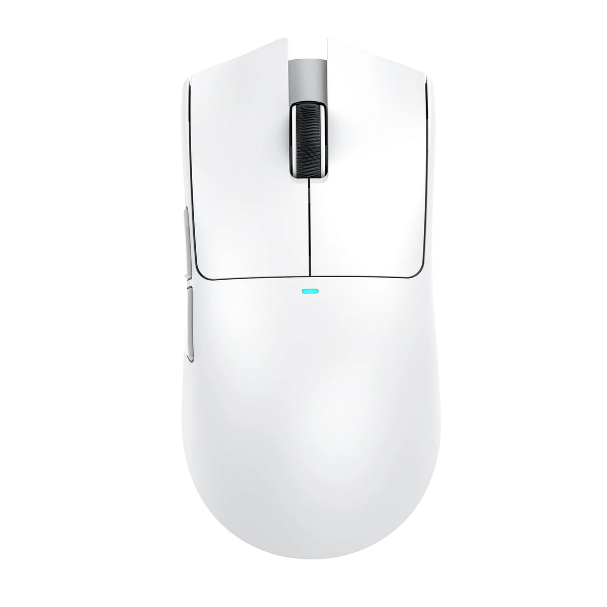A white lightweight wireless gaming mouse with an adjustable DPI switch visible from the top.