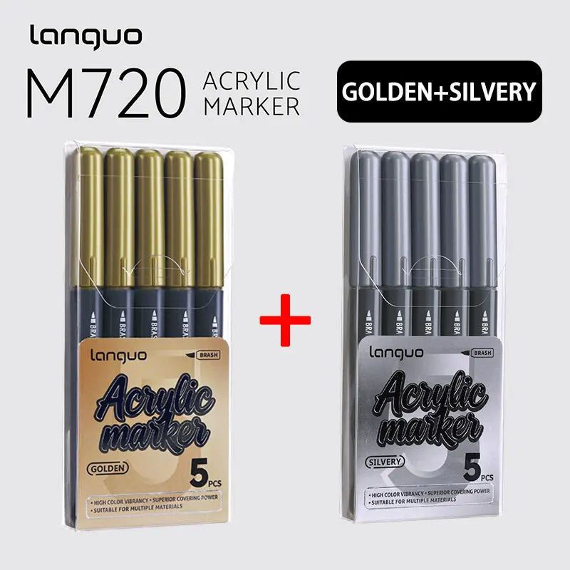 Languo M720 acrylic marker set in gold and silvery colors for various materials