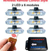 Six modules of 2 LED strobe lights and a remote control device for wireless remote control.