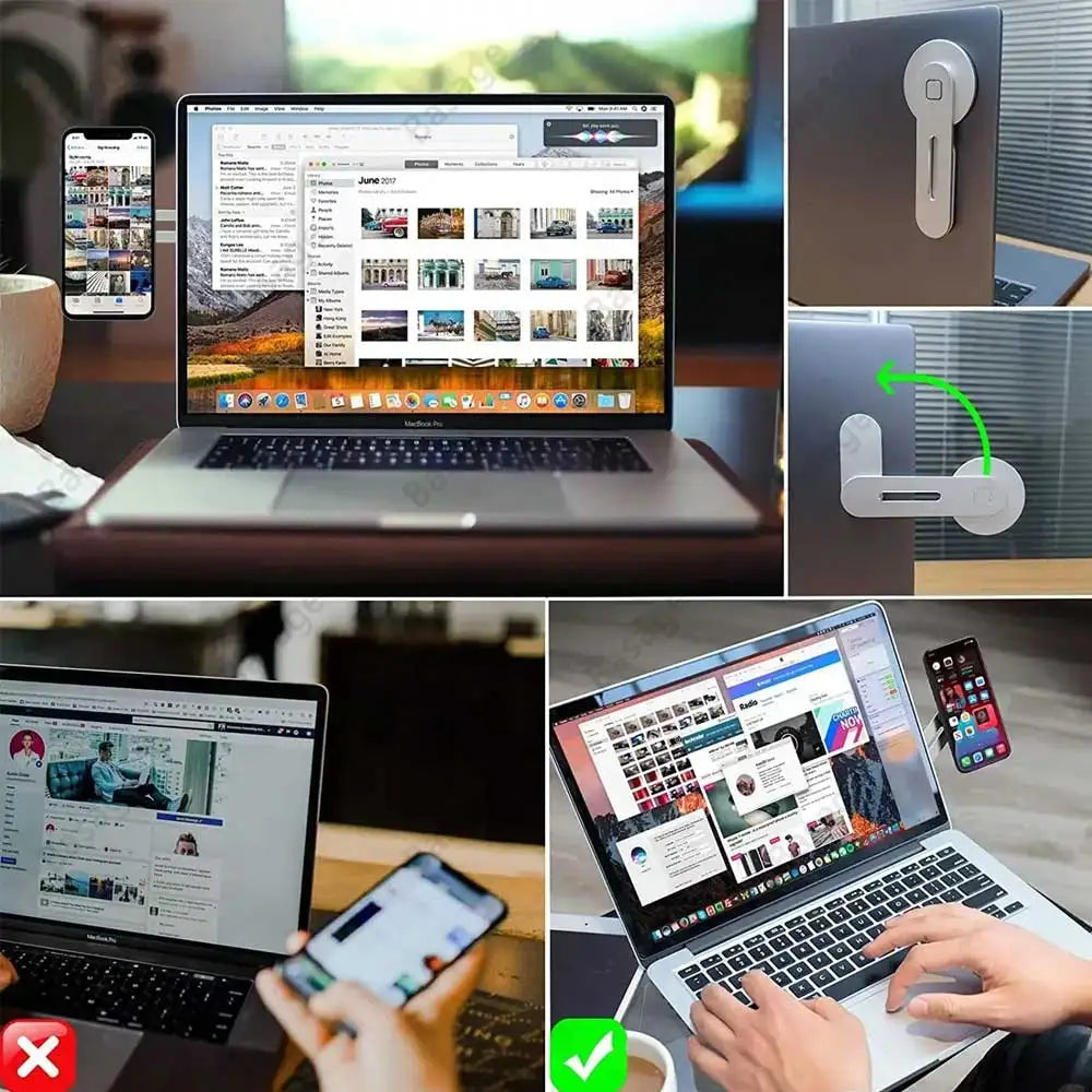 Klappbare magnetische Halterung zum Aufhängen von Laptop und Smartphone mit Montagehalter.