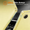 Close-up of a yellow laptop case showing the Ultra Thin Armor feature and a silver button.