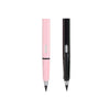 Un crayon d'écriture illimité rose et noir, montré verticalement.