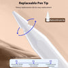 Diagram showing the steps for replacing a pen tip on a white stylus pen