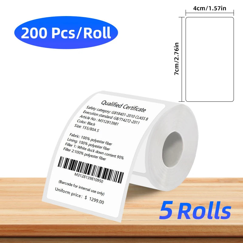 Rolle thermischer Etikettendruckpapier mit Abmessungen und Zertifikat für 200 Stück pro Rolle