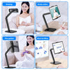 A flexible metal stand holds a tablet and phone for viewing, studying online, playing games, and work on a desk.