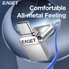 Close-up of an EAGET flash drive with a metal body, showing its design and finish.