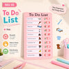 A pink reusable to do list board with checklist items for daily routines like brushing teeth, making bed, and cleaning.