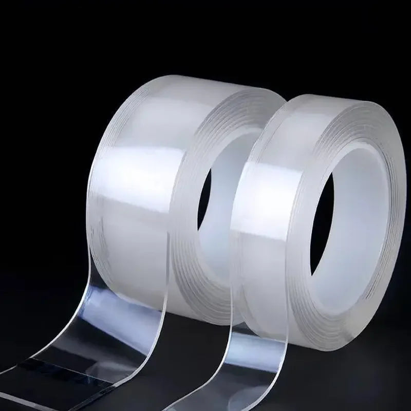 Rolls of heavy duty clear double-sided gap tape shown against a black background.