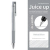 A silver Pilot Juice Up fine point gel pen with a metal silver body and 0.4mm writing specification.