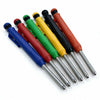 A set of ten refillable woodworking marker pencils in various colors including blue, red, green, yellow, and black.