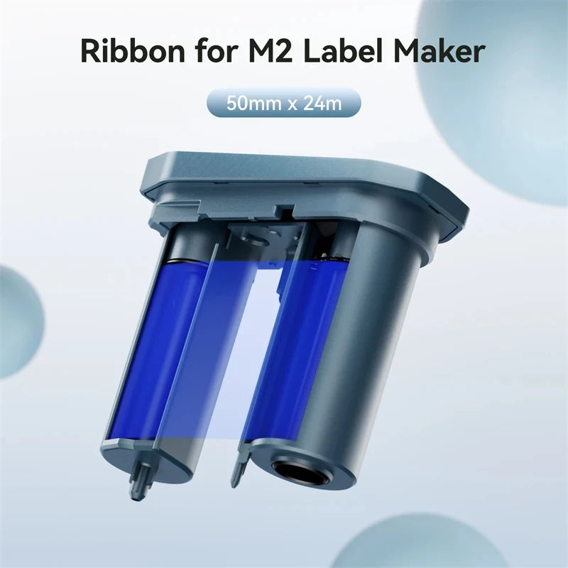 Ribbon for M2 Label Maker showing two blue ribbons in a gray plastic holder