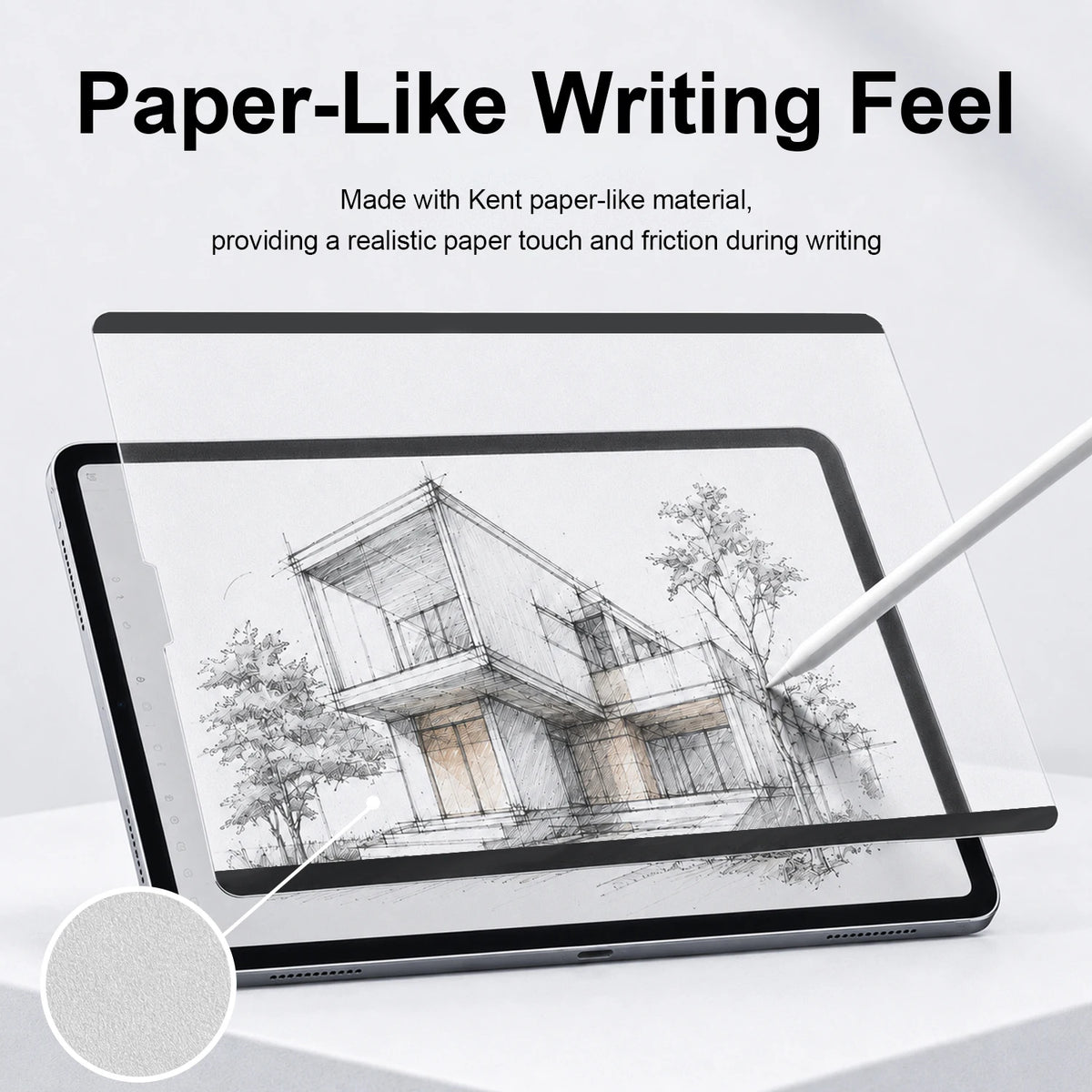 Primer plano de un iPad que muestra un dibujo, demostrando la sensación de escritura en papel.