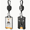 A black tactical ID badge holder keychain with an attached ID card.